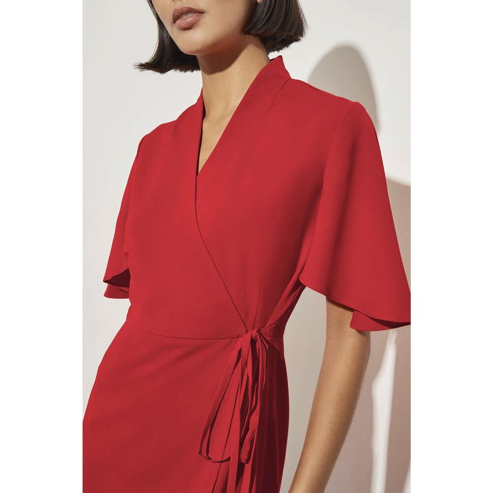 Ming Wang Butterfly Sleeve Crepe de Chine Wrap Dress Poppy Red Women's Size XL - Picture 7 of 16